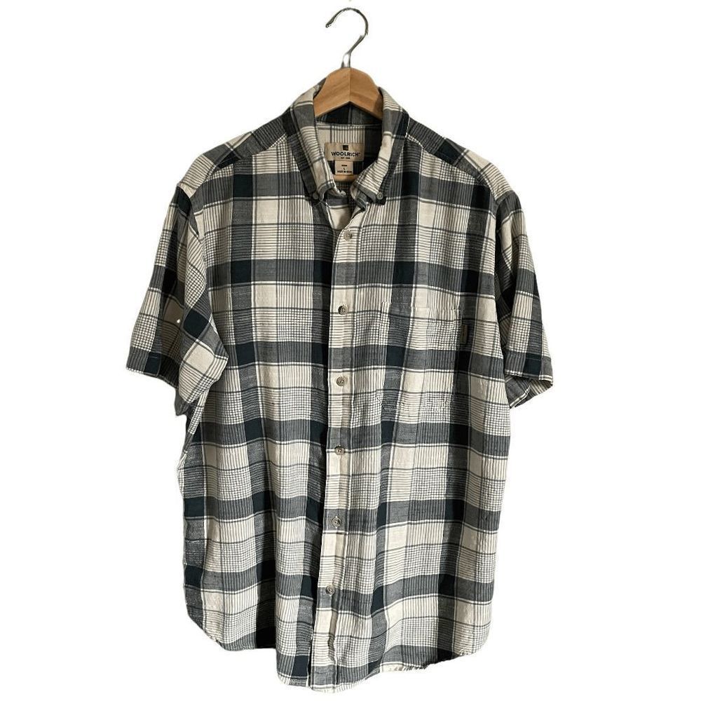 WOOLRICH Cotton Short Sleeve Shirt Plaid Button down Green Size L